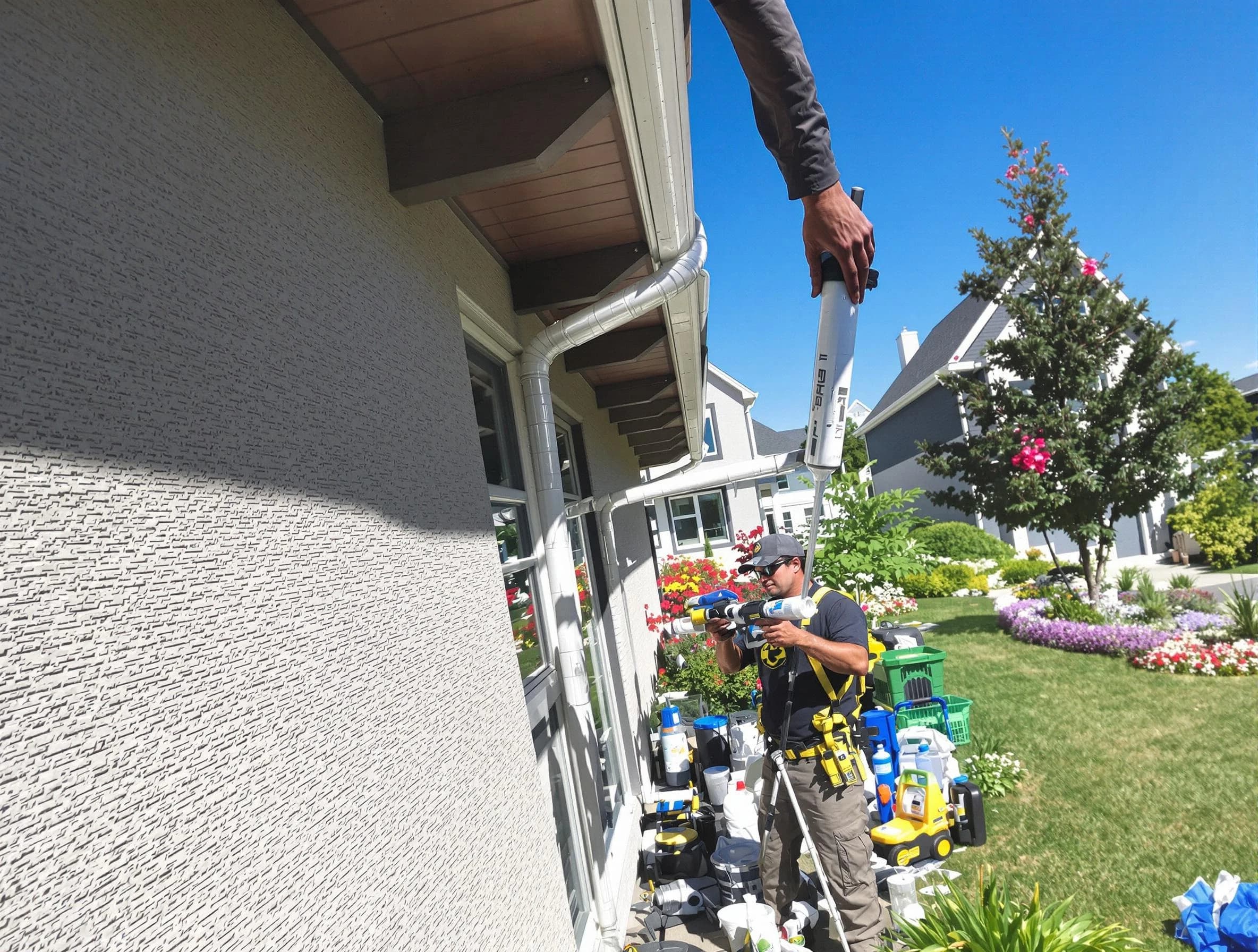 Reinforced downspout bracket installed by Bay Village Roofing Company in Bay Village, OH