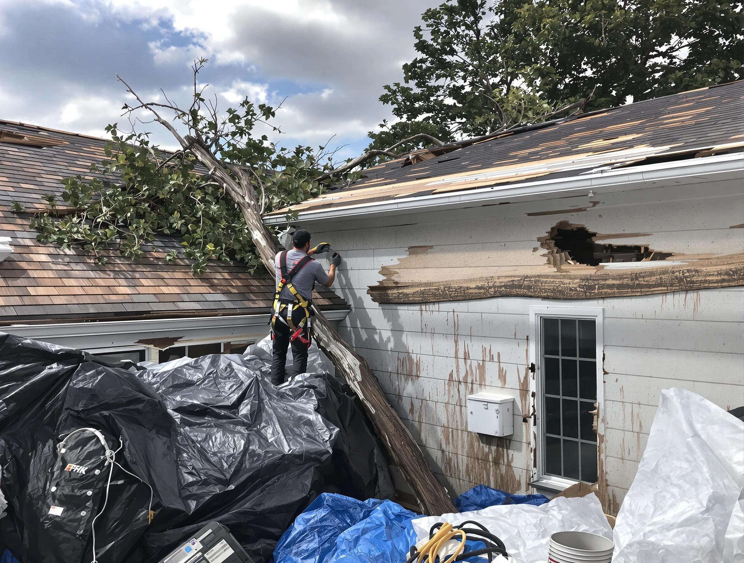 Bay Village Roofing Company technicians handling urgent roof damage in Bay Village, OH