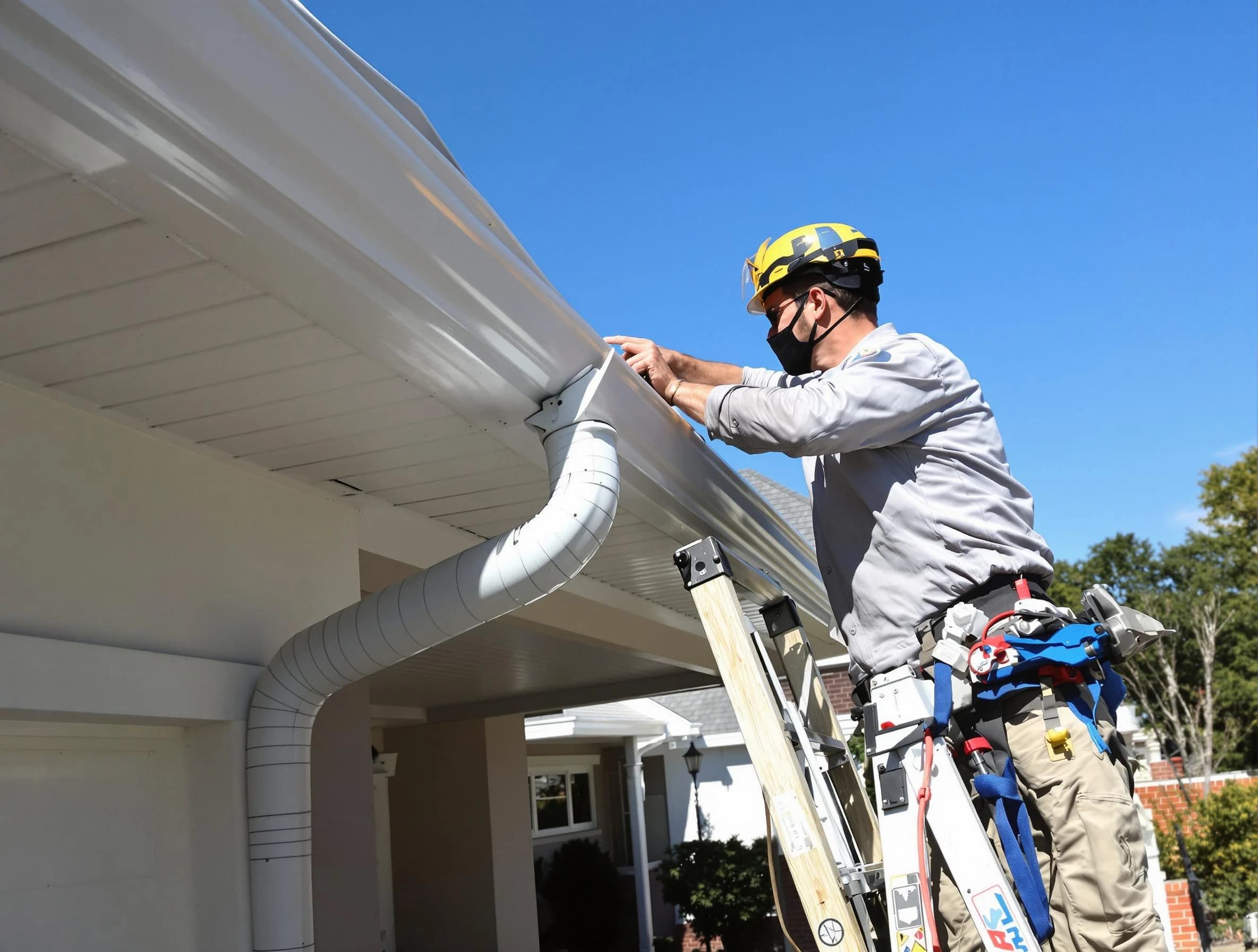 Close-up on a freshly sealed gutter joint by Bay Village Roofing Company in Bay Village, OH