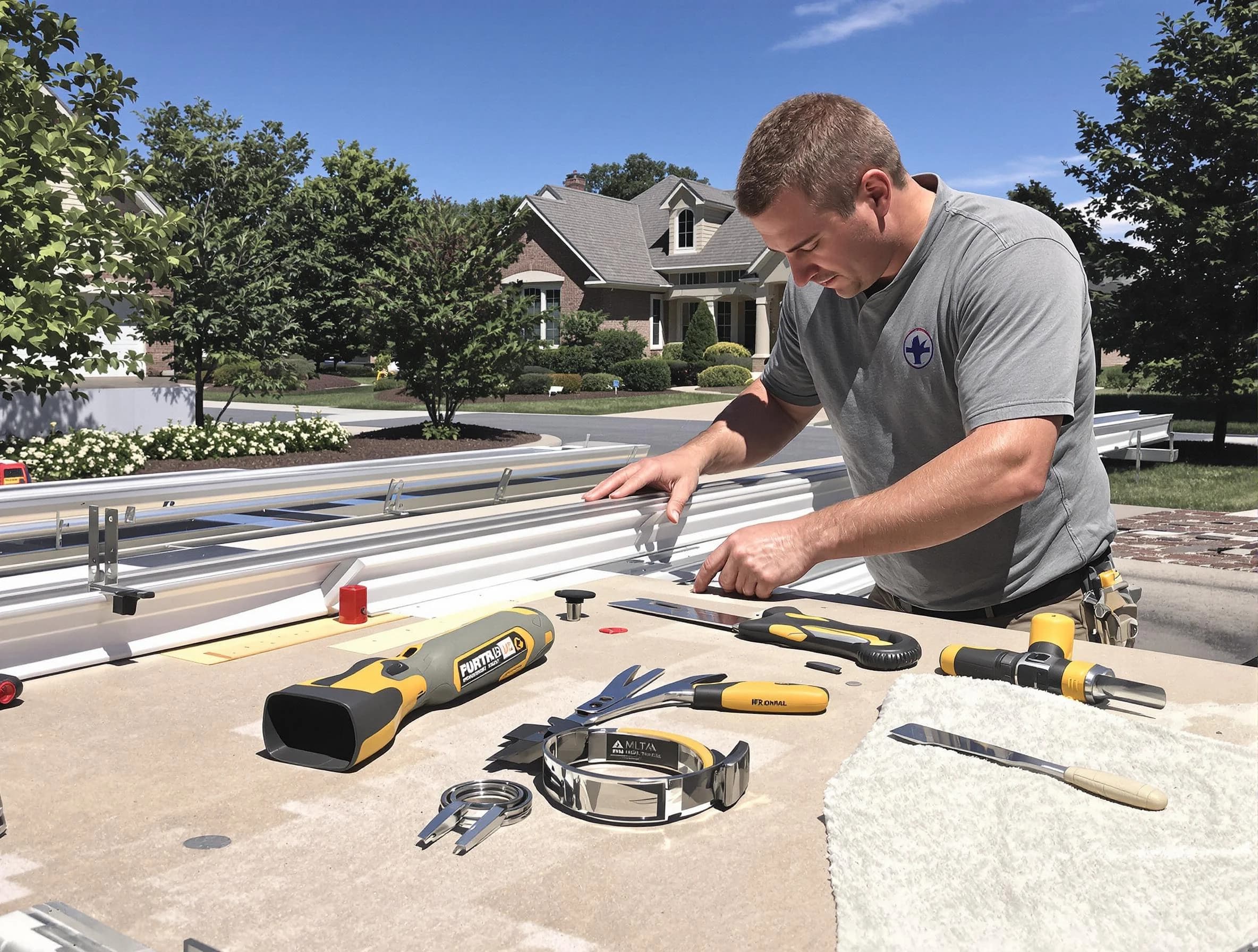 Freshly installed seamless gutter by Bay Village Roofing Company in Bay Village, OH