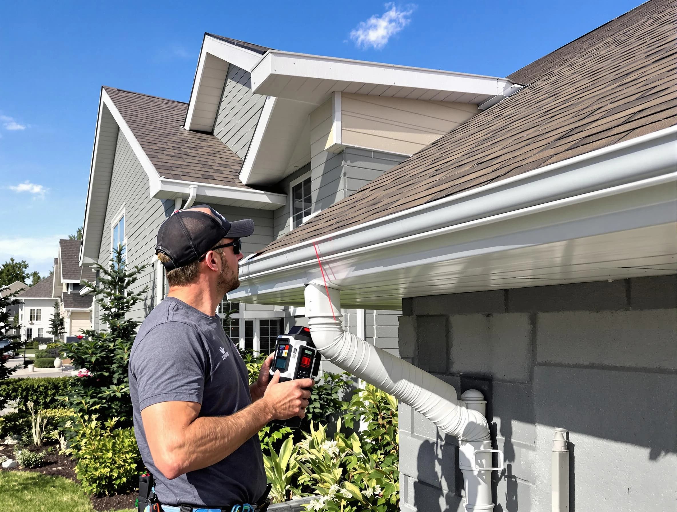 Bay Village Roofing Company installing seamless gutters in Bay Village, OH