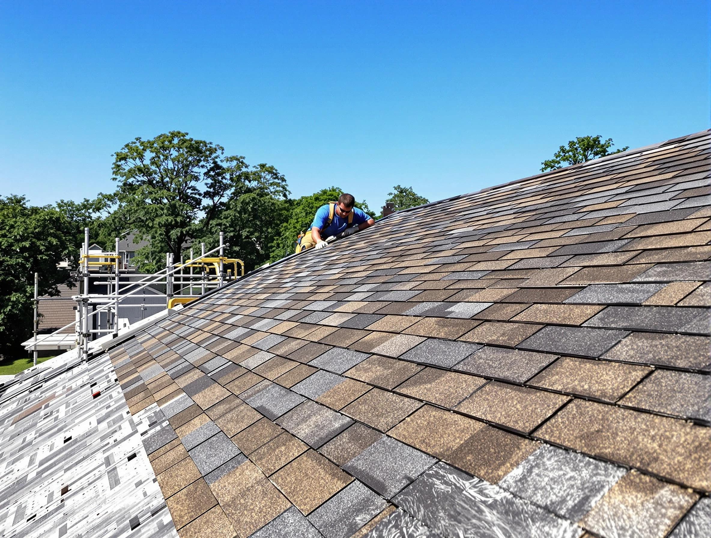 Close-up of new shingles installed by Bay Village Roofing Company in Bay Village, OH